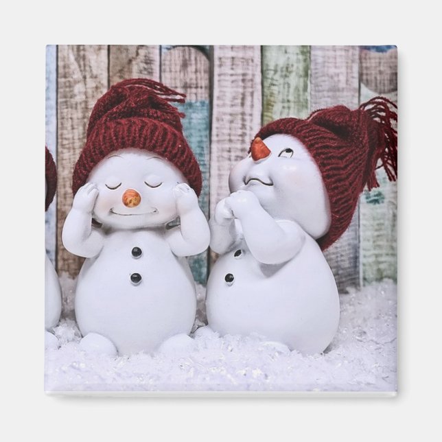 Blue Christmas Niedlich Snowman Magnet (Vorne)