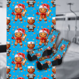 Blue Christmas Nurse Whimsical Gingerbread Man Socken