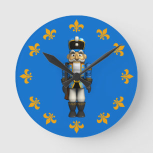 Blue Christmas Nutcracker Tower Soldier Round Cloc Runde Wanduhr