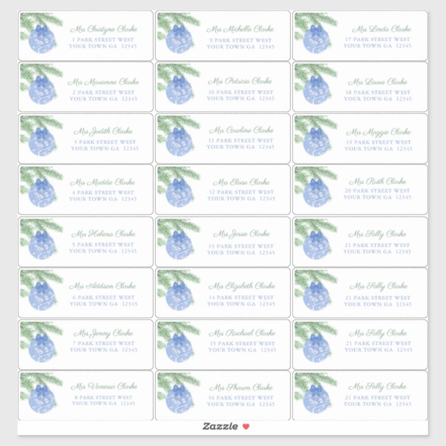 Blue Christmas Ornament Guest Address Labels (Blatt)
