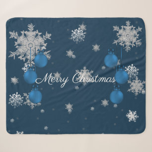 Blue Christmas Ornaments Sherpa Blanket Sherpadecke