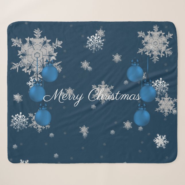 Blue Christmas Ornaments Sherpa Blanket Sherpadecke (Vorderseite (Horizontal))