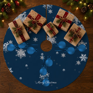 Blue Christmas Ornaments Tree Skirt Fleece Weihnachtsbaumdecke