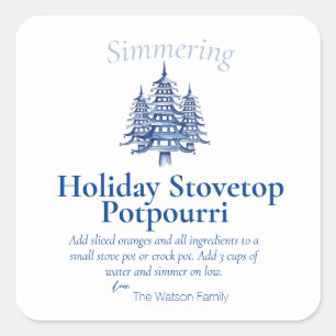 Blue Christmas Pagoda Tree Stovetop Potpourri Quadratischer Aufkleber