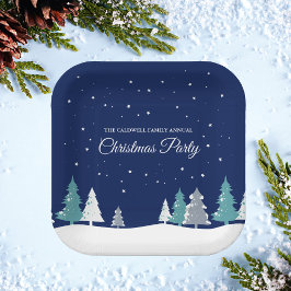 Blue Christmas Party Winter Trees Custom Dessert Pappteller