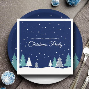 Blue Christmas Party Winter Trees Schnee Party Serviette