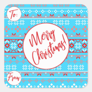 Blue Christmas Pattern Geschenkklammer Quadratischer Aufkleber