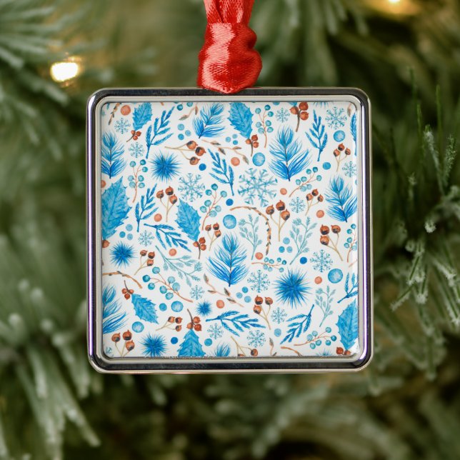 Blue Christmas Pattern Ornament Aus Metall (Baum)