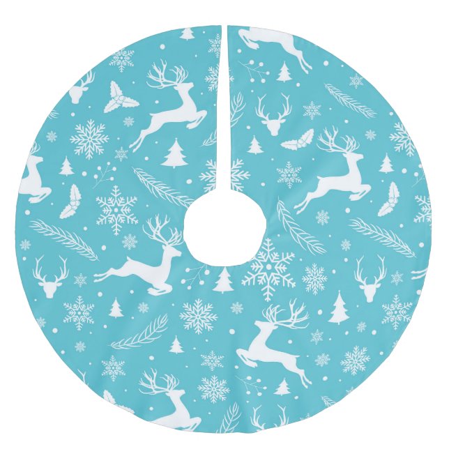Blue Christmas Pattern Polyester Weihnachtsbaumdecke (Vorderseite)