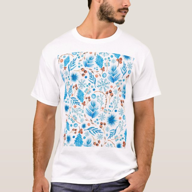 Blue Christmas Pattern T-Shirt (Vorderseite)