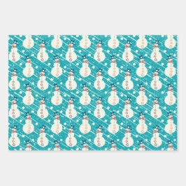 Blue Christmas Penguin, Snowman, Rentier Set of Geschenkpapier Set