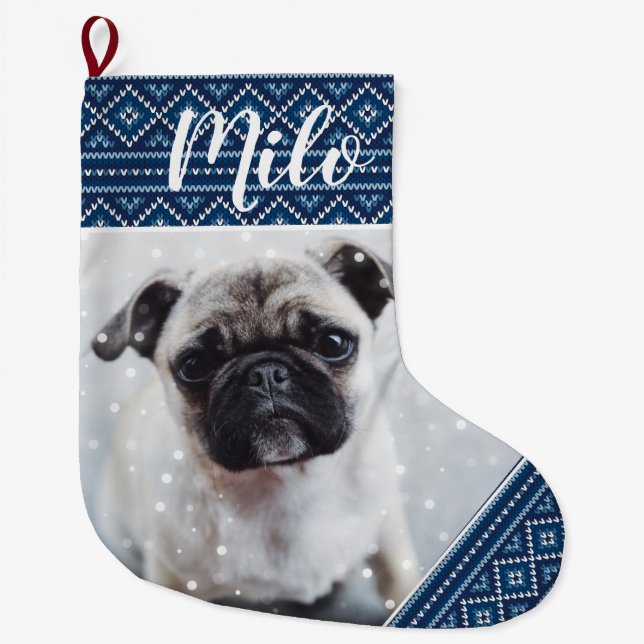 Blue Christmas Personalisiert Pet Picture Strumpf Großer Weihnachtsstrumpf (Vorderseite)