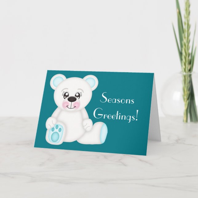 Blue Christmas Polar Bear Feiertagskarte (Vorderseite)