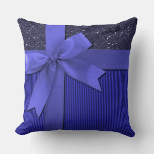 Blue Christmas Ribbon Throw Kissen