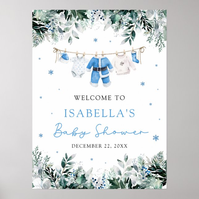 Blue Christmas Santa Baby Babydusche Begrüßungszei Poster (Vorne)