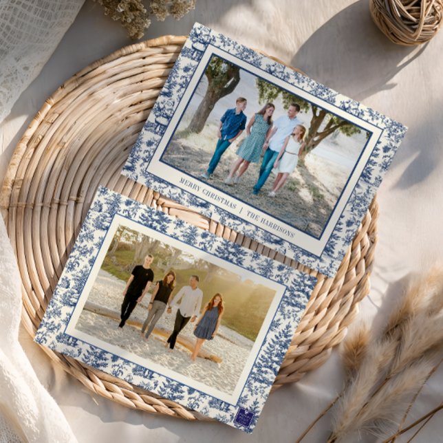 Blue Christmas Santa Toile Foto Feiertagskarte (Von Creator hochgeladen)