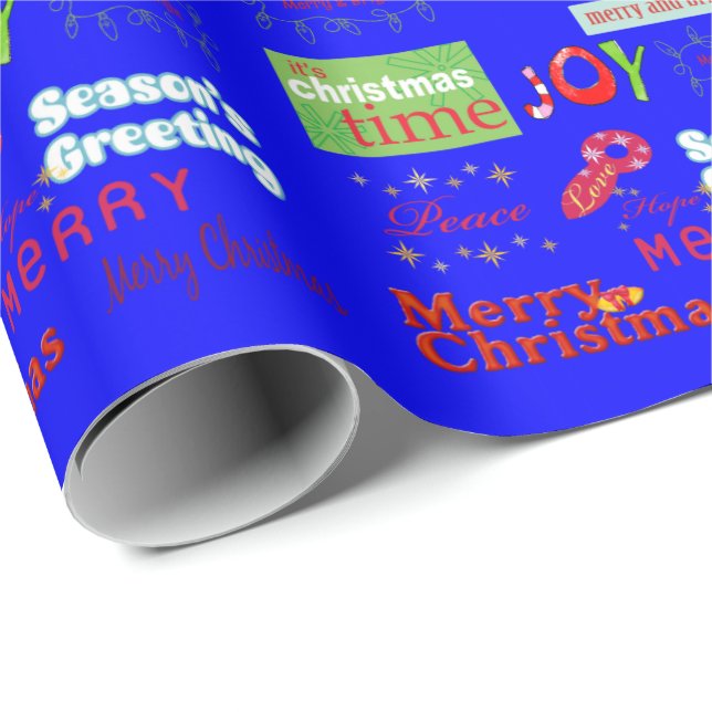 Blue Christmas Season's Greetings Wrapping Paper Geschenkpapier (Rolleneckpunkt)