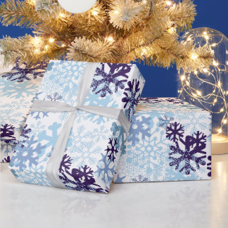 Blue Christmas Snowflakes Indigo Snowy White Geschenkpapier