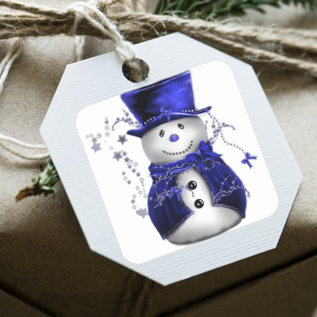 Blue Christmas Snowman Quadratischer Aufkleber (Von Creator hochgeladen)