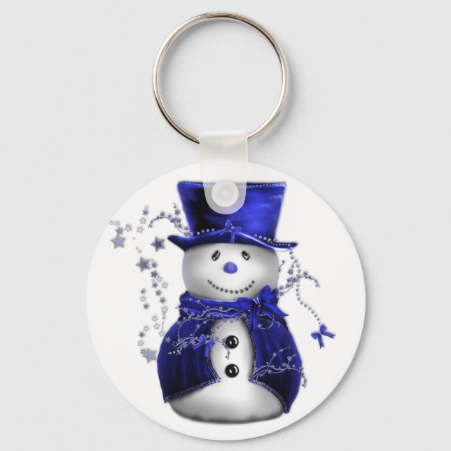 Blue Christmas Snowman Schlüsselanhänger (Vorderseite)