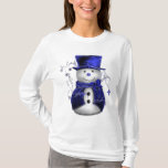 Blue Christmas Snowman T-Shirt<br><div class="desc">Ein skurriler,  niedlicher Schneemann,  der in einem blauen Samthut und einer Weste gekleidet ist und zu Weihnachten von blauen Sternen umgeben ist.</div>