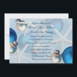 Blue Christmas Starfish Beach Hochzeitseinladung Einladung<br><div class="desc">Blaue, strandbezogene Hochzeitseinladung. Starfish und Weihnachtsschmuck schmücken dieses maßgeschneiderte Hochzeitsgeschenk mit dunkelblauem Schriftzeichen, das leicht zu verändern ist. Horizontal positioniert zeigt große blaue und silberne Ornamente an den Seiten mit Vorlagentext in der Mitte. Die Rückseite ist ebenfalls dekoriert. Metallisches Eispapier verleiht der Einladung einen leichten Schimmer, aber jedes Papier kann...</div>