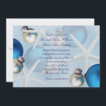 Blue Christmas Starfish Beach Hochzeitseinladung Einladung<br><div class="desc">Blaue, strandbezogene Hochzeitseinladung. Starfish und Weihnachtsschmuck schmücken dieses maßgeschneiderte Hochzeitsgeschenk mit dunkelblauem Schriftzeichen, das leicht zu verändern ist. Horizontal positioniert zeigt große blaue und silberne Ornamente an den Seiten mit Vorlagentext in der Mitte. Die Rückseite ist ebenfalls dekoriert. Metallisches Eispapier verleiht der Einladung einen leichten Schimmer, aber jedes Papier kann...</div>