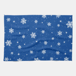 Blue Christmas Stars Snowflakes Pattern Geschirrtuch