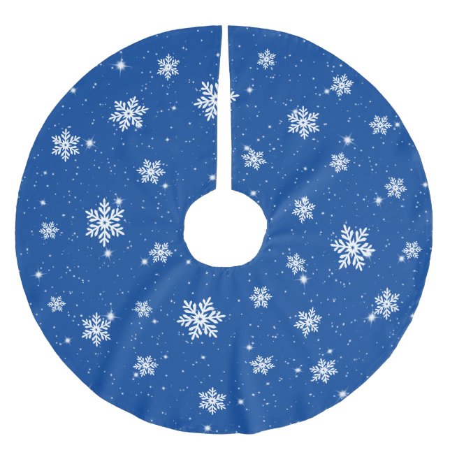 Blue Christmas Stars Snowflakes Pattern Polyester Weihnachtsbaumdecke (Vorderseite)