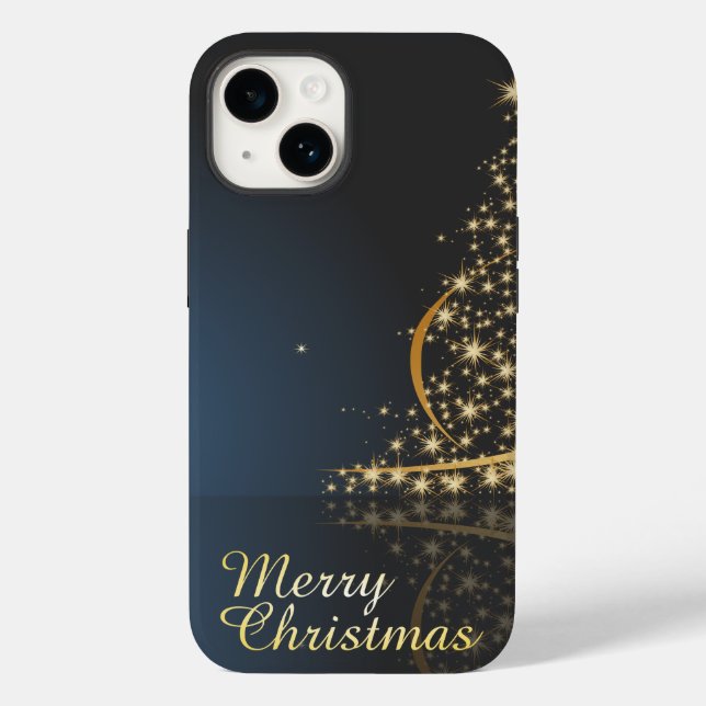 Blue Christmas Thema mit goldenem Weihnachtsbaum Case-Mate iPhone 14 Hülle (Rückseite)