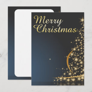 Blue Christmas Thema mit goldenem Weihnachtsbaum Einladung
