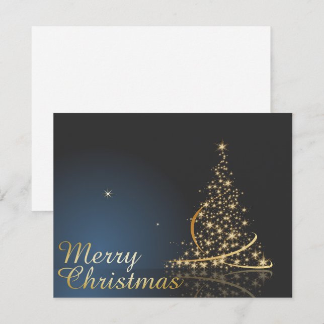 Blue Christmas Thema mit goldenem Weihnachtsbaum Einladung (Vorne/Hinten)