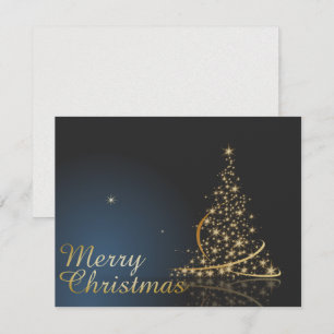 Blue Christmas Thema mit goldenem Weihnachtsbaum Einladung