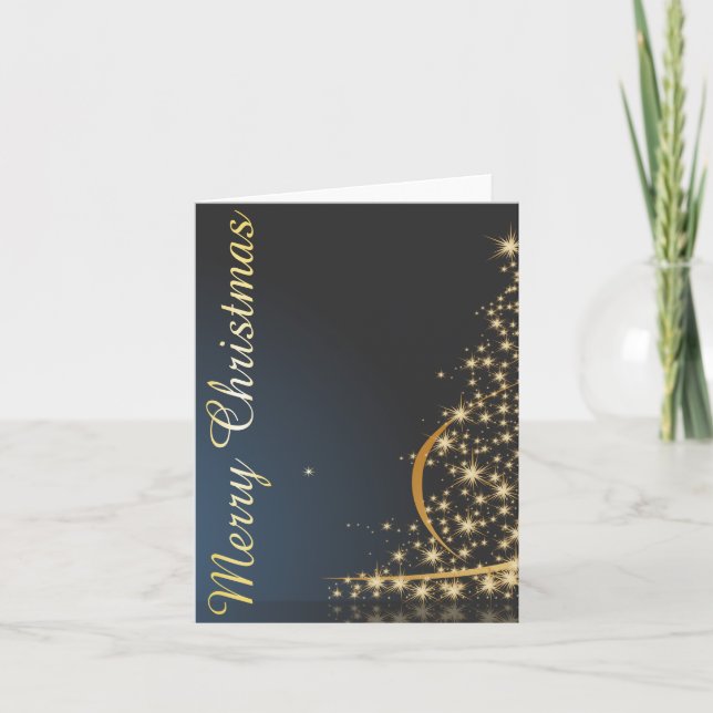Blue Christmas Thema mit goldenem Weihnachtsbaum Karte (Vorderseite)