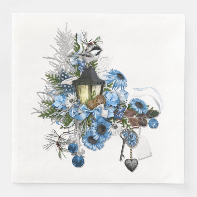 Blue Christmas Threading Arrangement Serviette (Vorderseite)