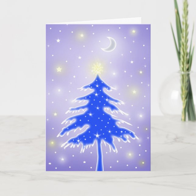 Blue Christmas Tree Card Feiertagskarte (Vorderseite)