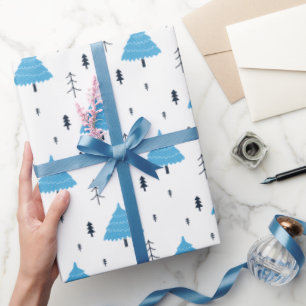 Blue Christmas Tree Gemustert Geschenkpapier