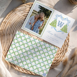 Blue Christmas Tree Monogram Wappen Foto Feiertagskarte