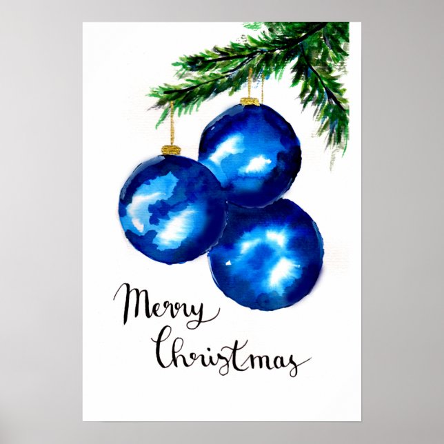 Blue Christmas Tree Ornaments Poster (Vorne)