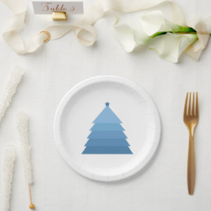 Blue Christmas Tree Paper Plate Pappteller