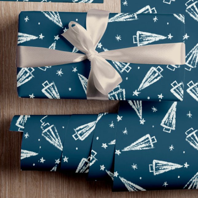 Blue Christmas Tree Pattern Geschenkpapier (Blue Christmas Trees gift wrap to make a unique gift-wrapping experience.)