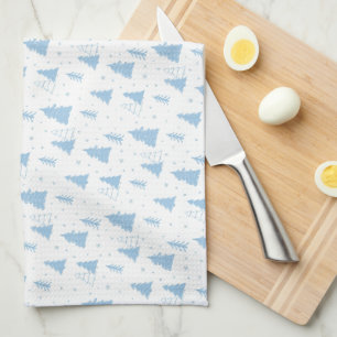 Blue Christmas Tree Pattern Kitchen Handtücher