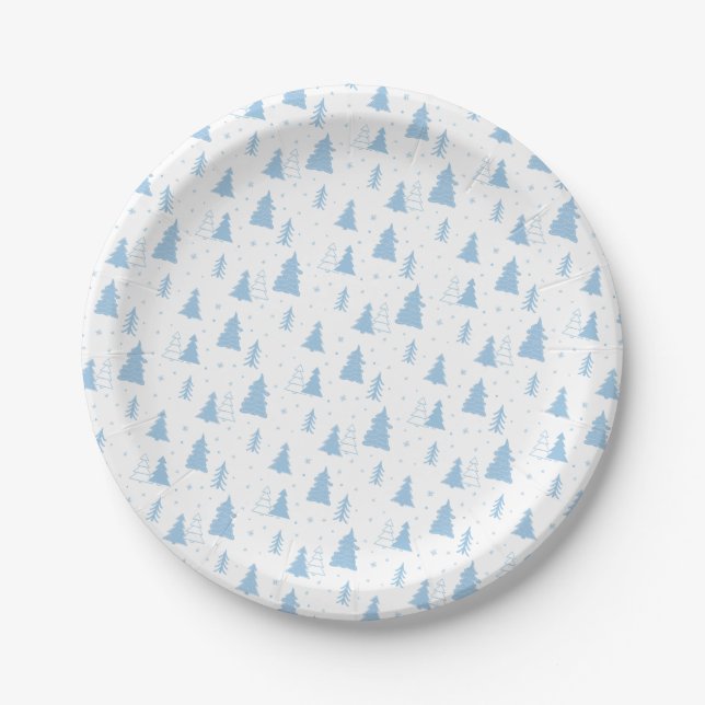 Blue Christmas Tree Pattern Pappteller (Vorderseite)