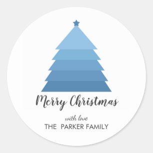 Blue Christmas Tree Personalisierte Geschenkmarke Runder Aufkleber