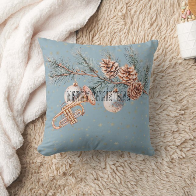 Blue Christmas Tree Pine Cones Ornaments Trumpet Kissen (Decke)