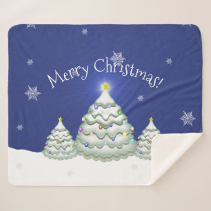 Blue Christmas Tree Sherpa Blanket Sherpadecke