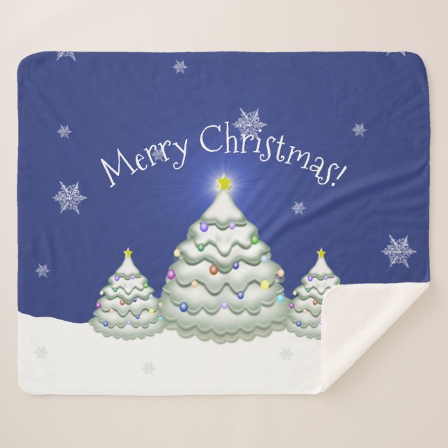 Blue Christmas Tree Sherpa Blanket Sherpadecke (Vorderseite (Horizontal))
