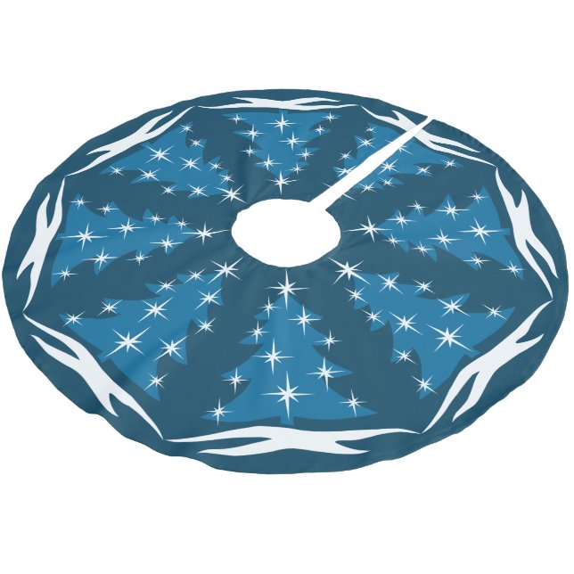 Blue Christmas Tree Skirt Blue Holiday Deco Polyester Weihnachtsbaumdecke (Schrägansicht)