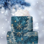 Blue Christmas Tree Snowflake Geschenkpapier<br><div class="desc">Blauer Weihnachtsbaum Gold Schneeflocke mit blauem Hintergrundpapier.</div>
