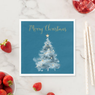 Blue Christmas Tree Star Glitzer Weihnachten Serviette